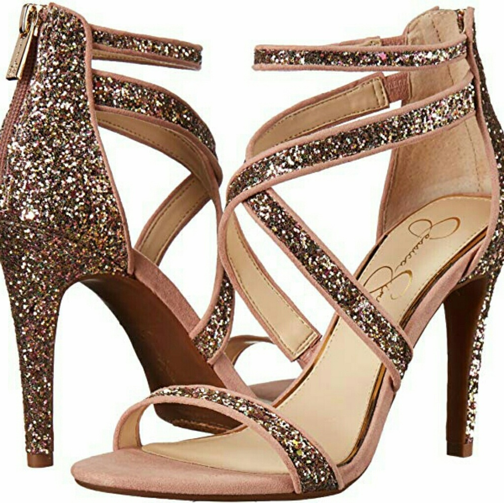 Jessica Simpson Rose Gold Glitter Heels NWT Size 10